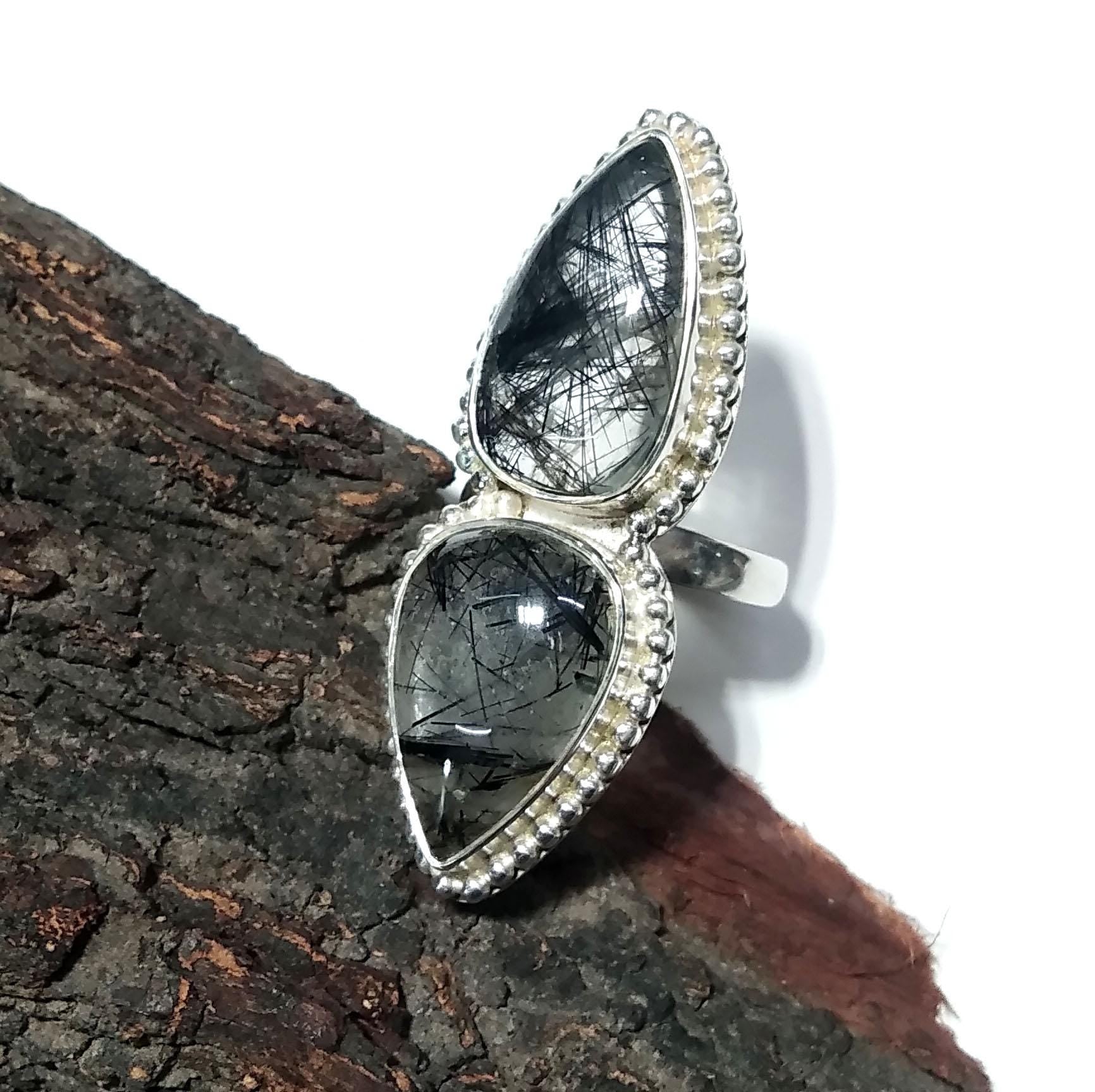 Black Rutile Cabochon Rings, 925 Starling Silver Jewelry, Natural Gemstone Black Rutile Ring, Beautiful Stylish Ring, For Girls/Women Ring